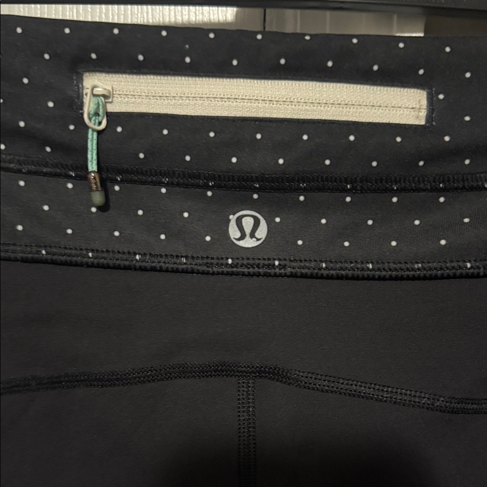Lululemon Wunder Under Roll Down Crop Black Polka Dot Waistband White Stripe {4} - Picture 2 of 11